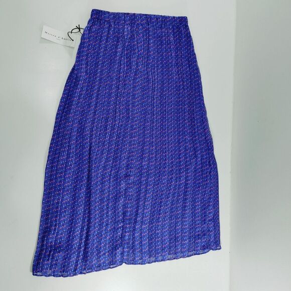 Maison d'Amour Royal Blue Pleated Midi Skirt with Geometric Pattern Size XS - Picture 2 of 8